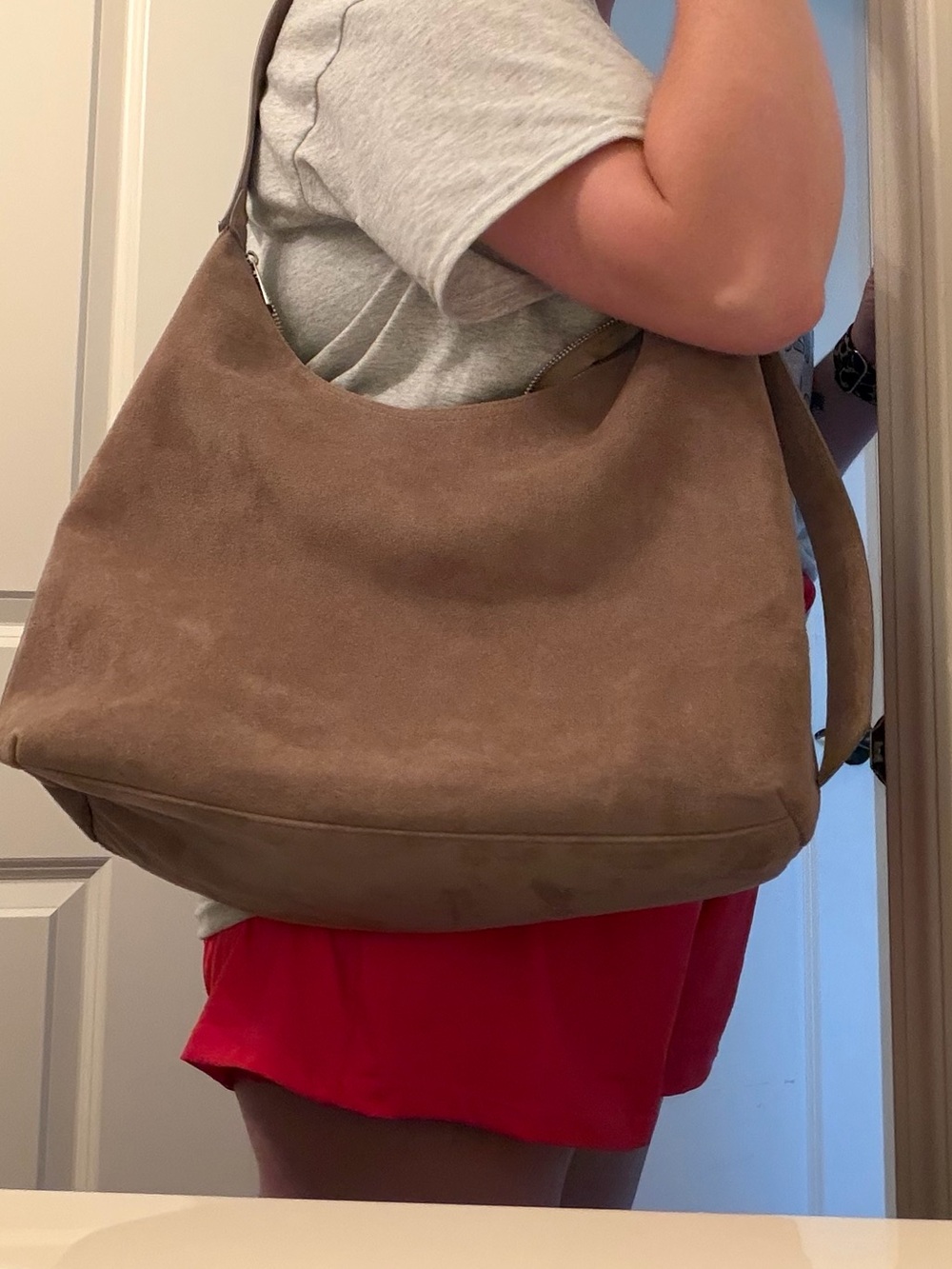 Oversized Faux Suede Hobo Bag Taupe Brown Slouchy Shoulder Bag- Old Navy - Picture 9 of 9